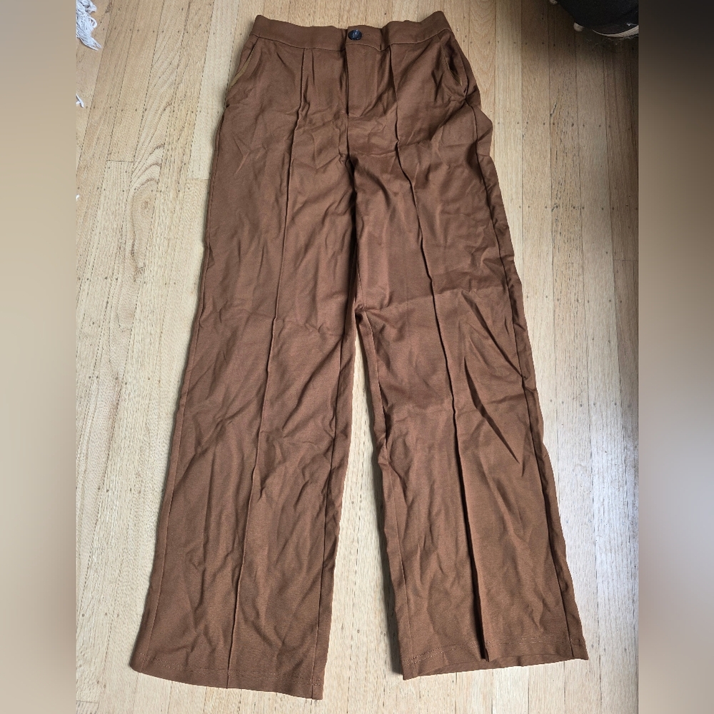 🌍NWT Stradivarius Brown Wide Leg Trousers Size 12